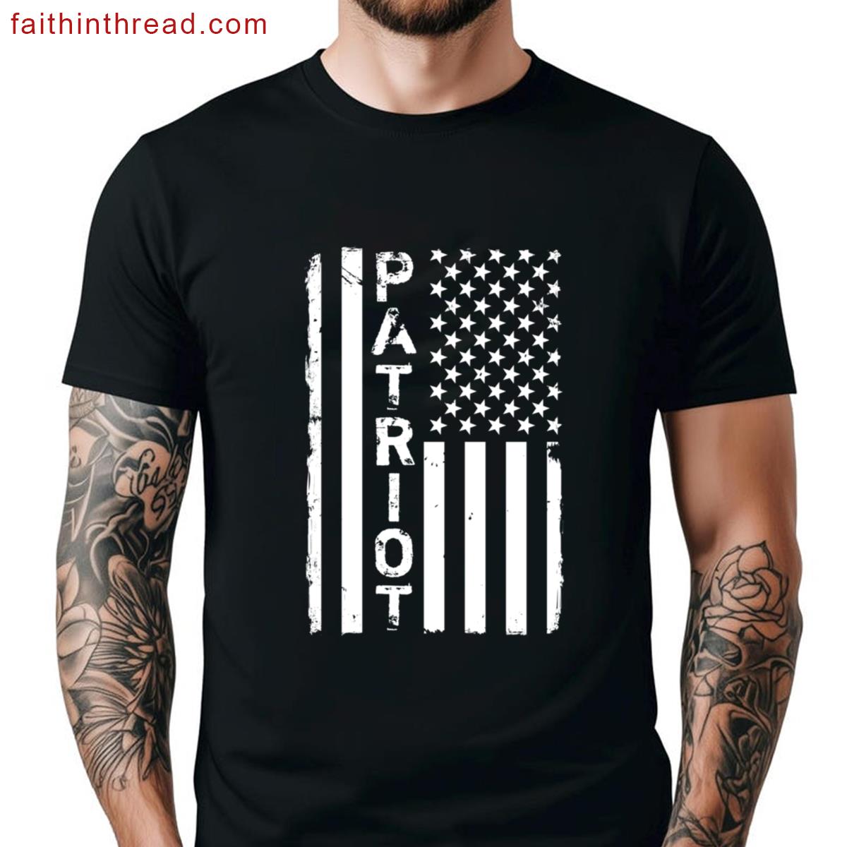 Distressed Bw American Flag Shirt