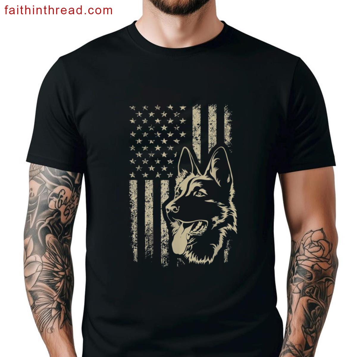 Dog Lover Gift Patriotic German Shepherd American Flag Shirt