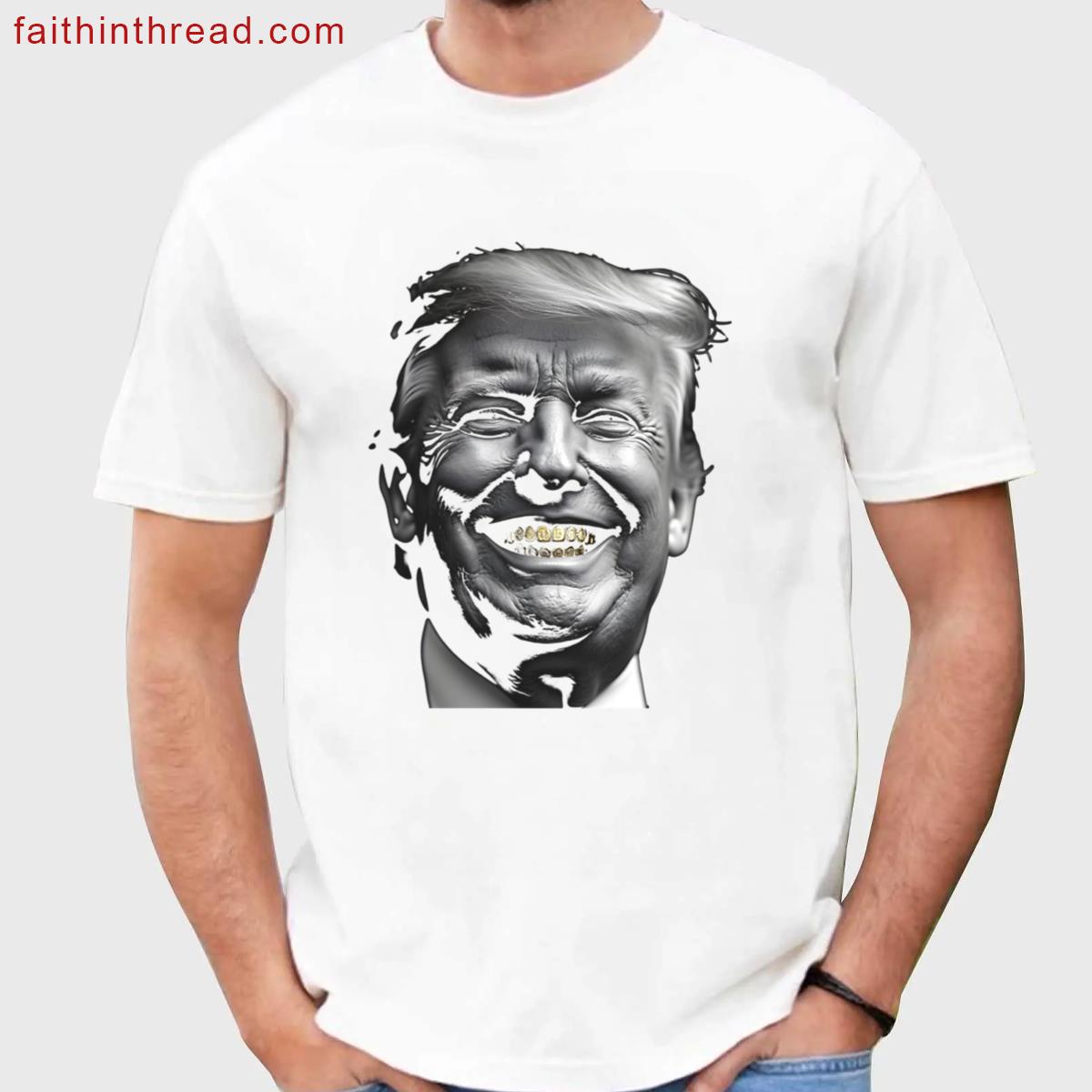 Donald Trump Black White Portrait W Gold Grills Shirt