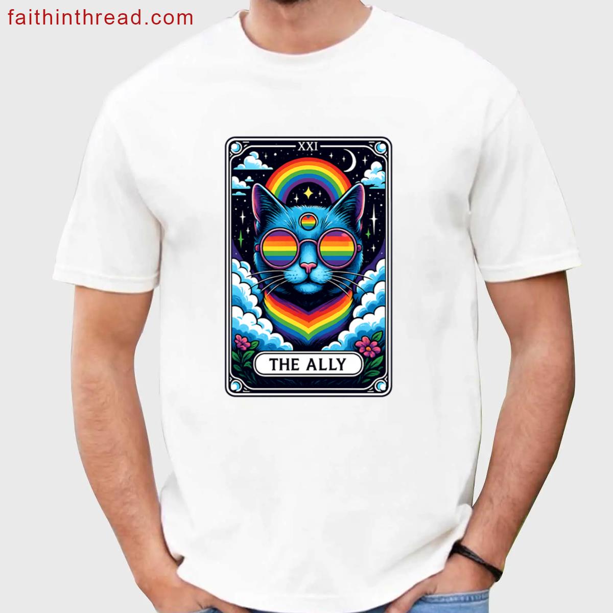 Funny Ally Cat Tarot Card Pride Sunglasses Gay Pride Lgbtq Shirt