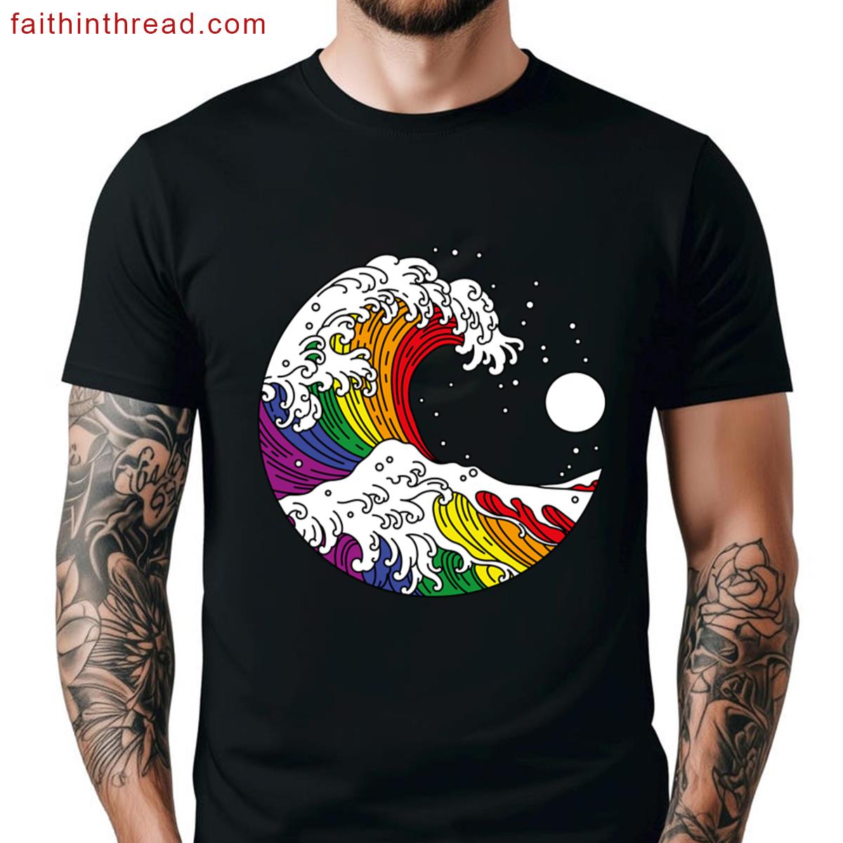Great Wave Of Kanagawa Lgbtq Pride Rainbow Flag Shirt