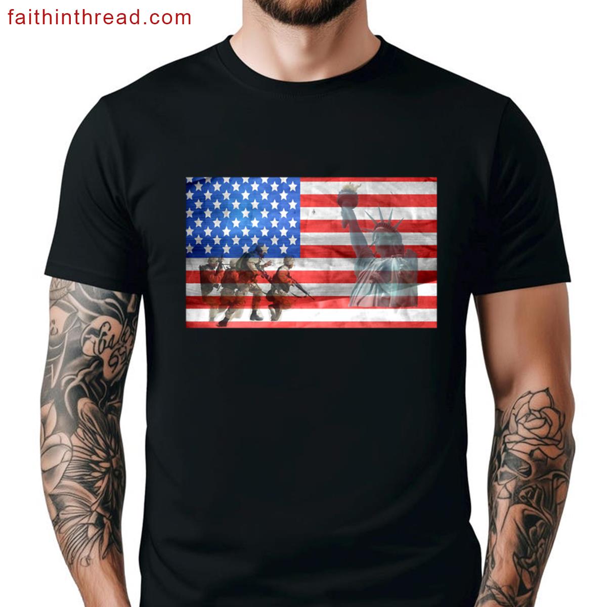 Military Patriotic Soldiers Us Flag Design Oversized Shirt