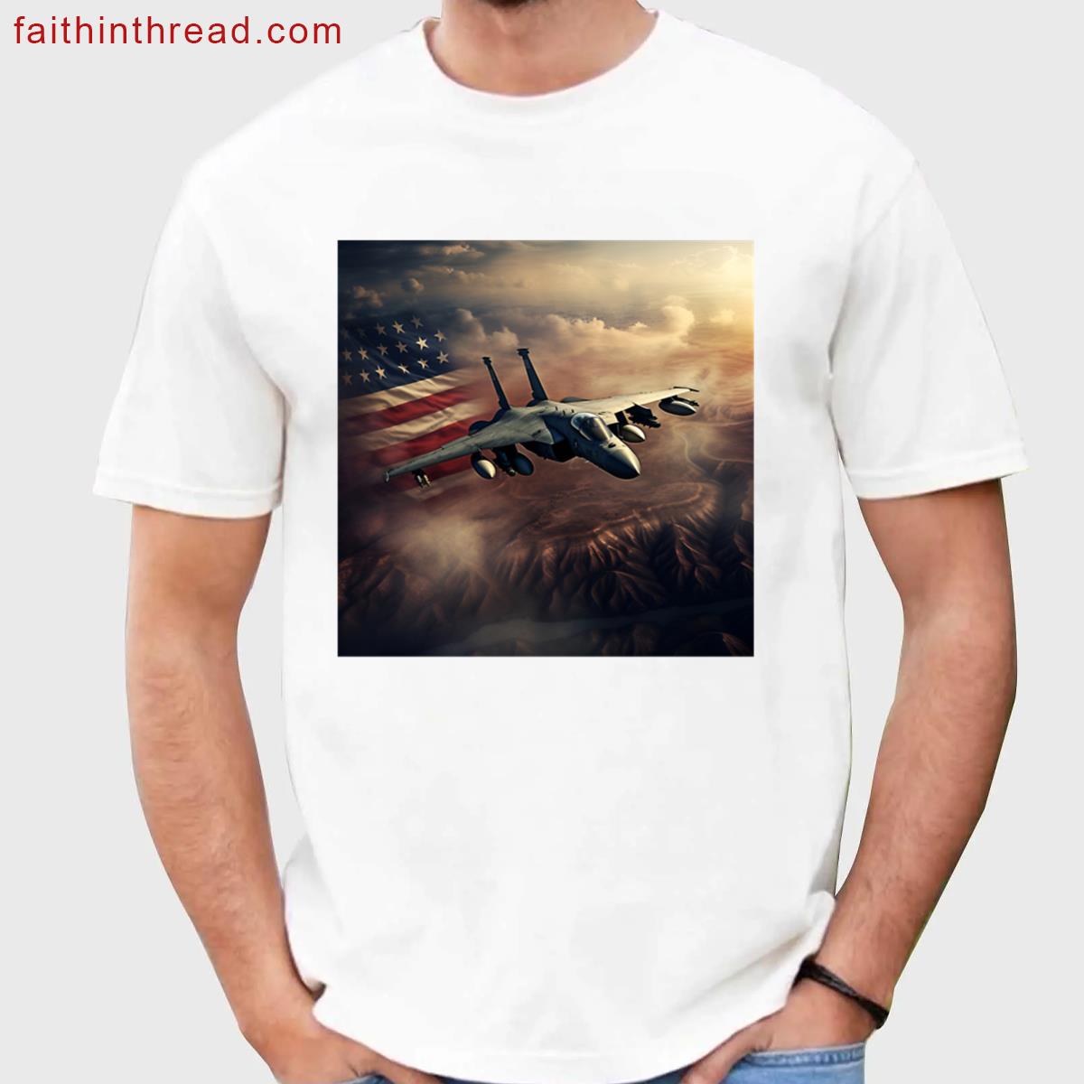 Patriotic American Flag Fighter Jet Digital Print Shirt