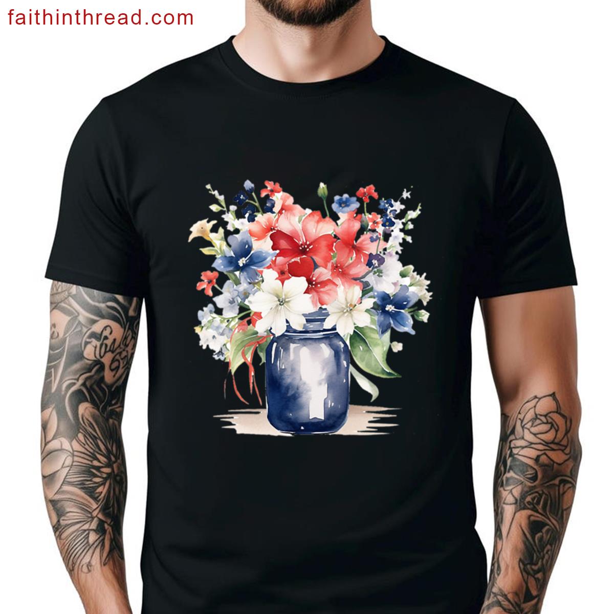 Patriotic Floral Arrangement In A Mason Jar Shirt