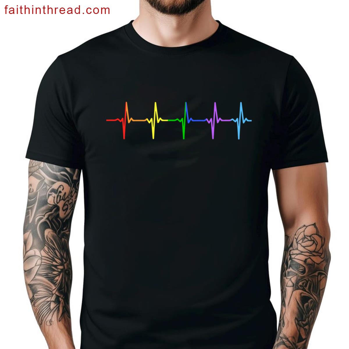 Rainbow Pulse Hearbeat Lgbt Shirt
